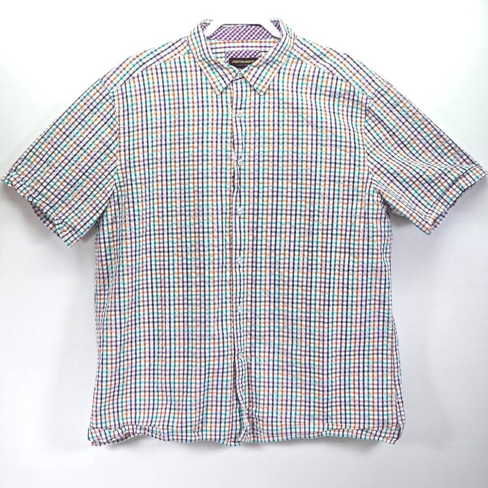 Johnston & Murphy Button Up Shirt Men's XL Colorful Textured Preppy Academia